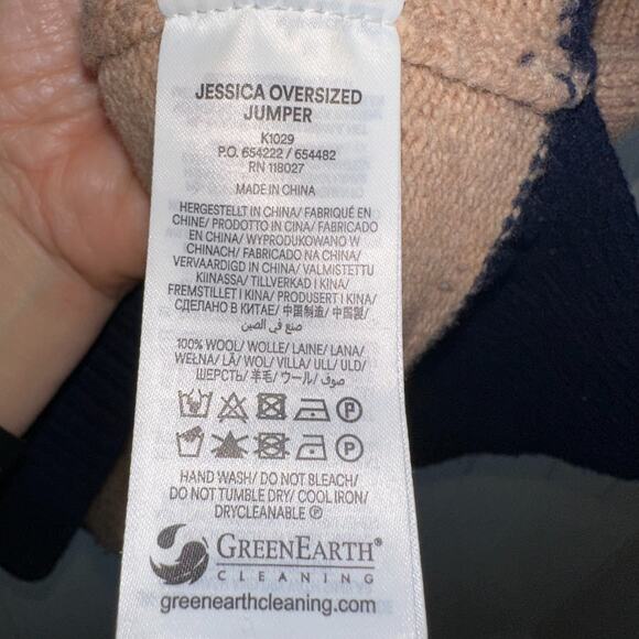 Boden Wool Sweater M Jessica LS Pullover Oversized Jumper Tan Pink Navy Blue - Picture 7 of 8